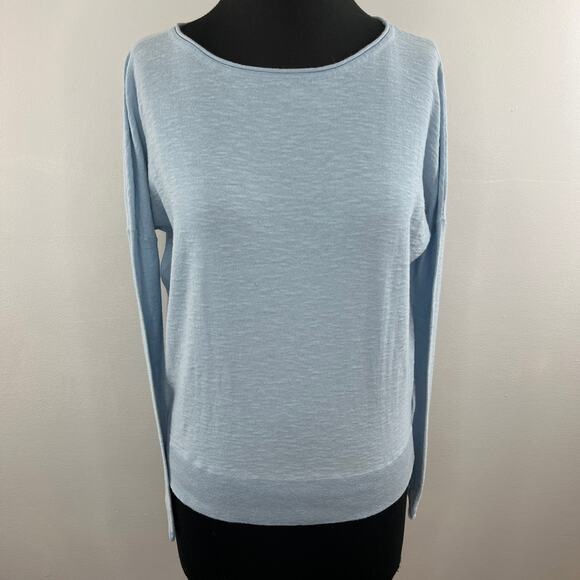 VINCE Light Blue Long Sleeve Wide Neck Cotton Pullover Knit Sweater Size Small S - Picture 1 of 6